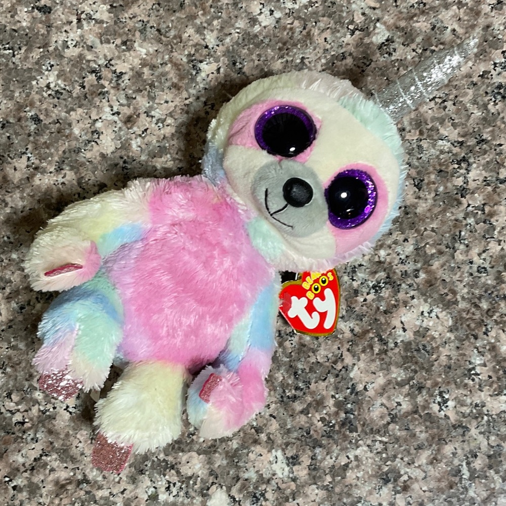 Ty Plush Unicorn Sloth with Pink and Blue
